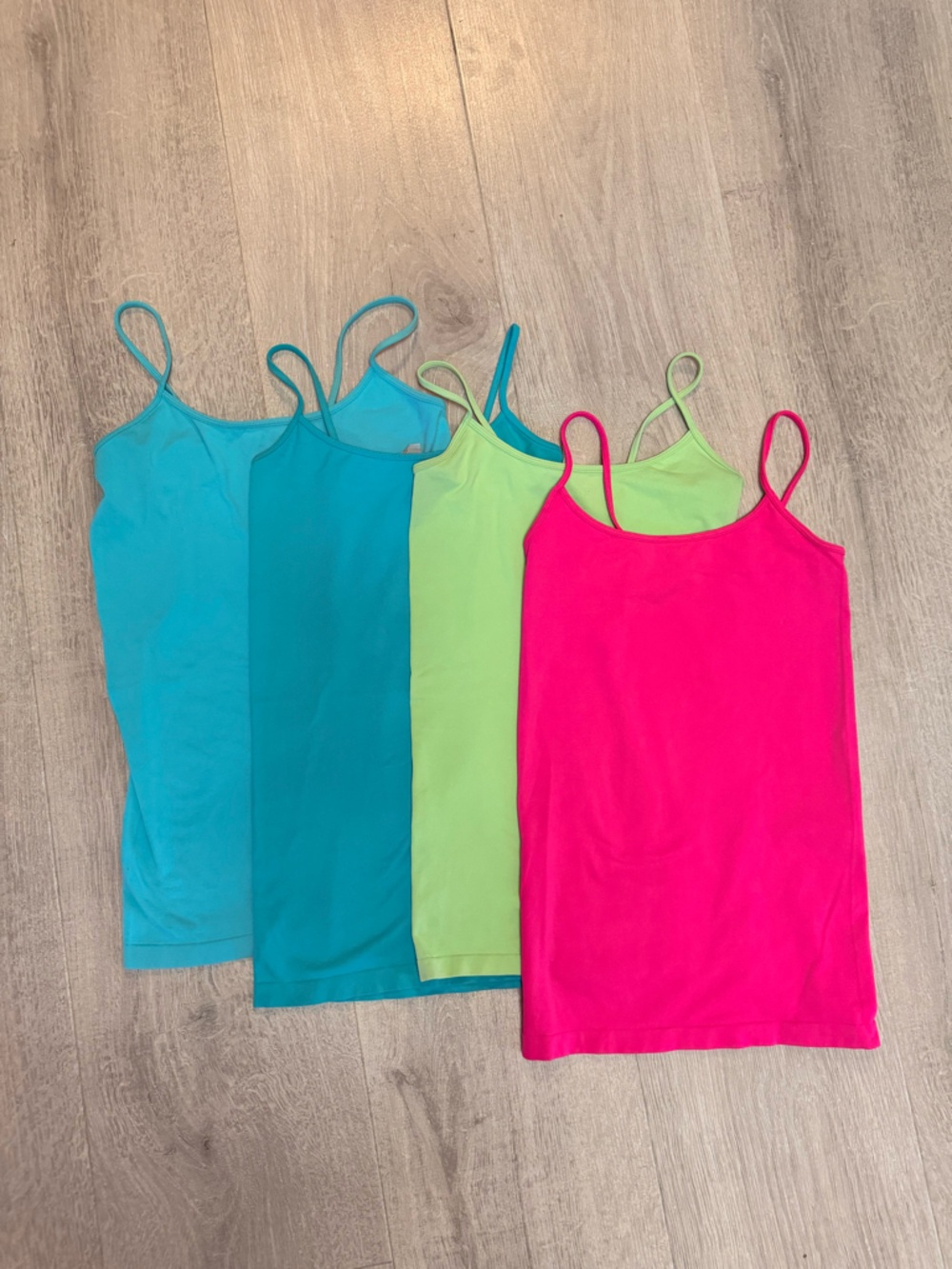 Bright Neon Cami Layering Tank Top Bundle - Pink, Lime, Teal, Aqua